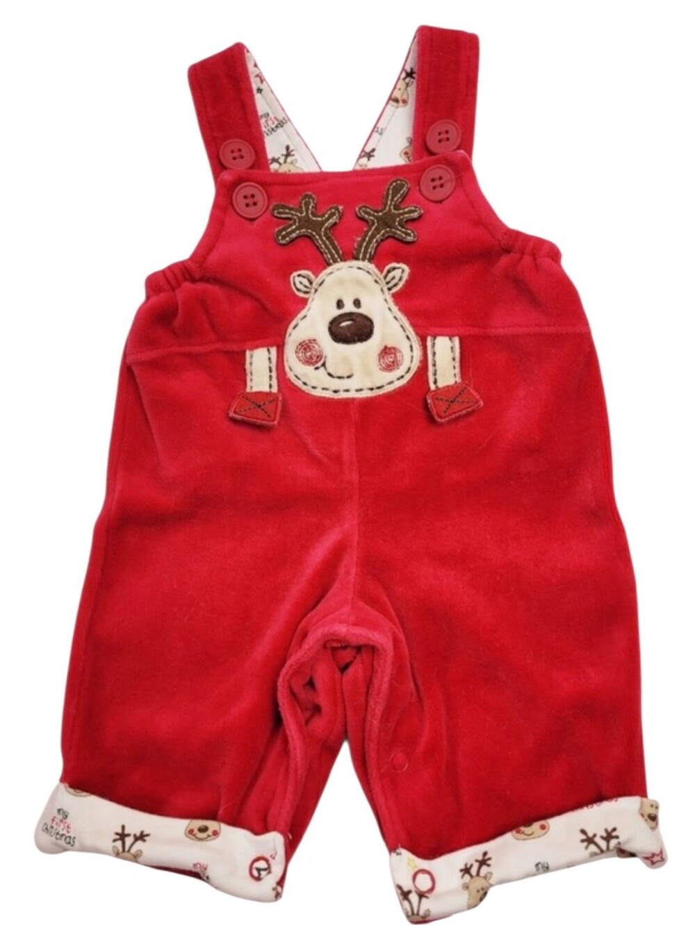Vintage Miniwear Newborn Red Velour Reindeer Christmas Overalls